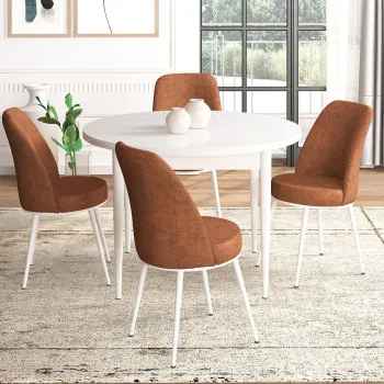 Set masa si scaune (5 bucati), Hanah Home, Tor, Alb / Rosu-catifea imagine