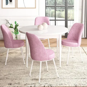 Set masa si scaune (5 bucati), Hanah Home, Tor, Alb/Roz imagine