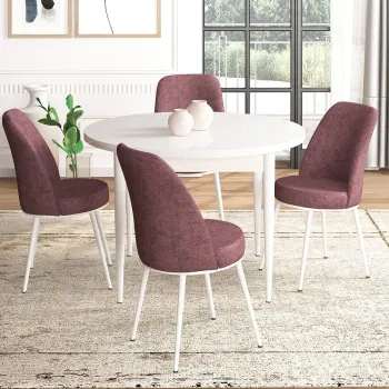 Set masa si scaune (5 bucati), Hanah Home, Tor, Alb / Roz Paduros imagine