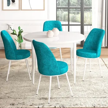 Set masa si scaune (5 bucati), Hanah Home, Tor, Alb / Turcoaz imagine