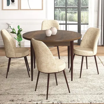 Set masa si scaune (5 bucati), Hanah Home, Tor, Baroc / Crem imagine