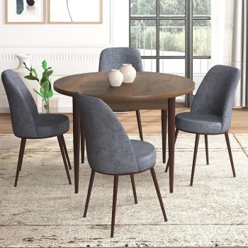 Set masa si scaune (5 bucati), Hanah Home, Tor, Baroc / Fumuriu imagine