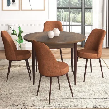 Set masa si scaune (5 bucati), Hanah Home, Tor, Baroc / Rosu-tigla imagine