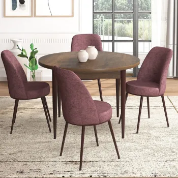 Set masa si scaune (5 bucati), Hanah Home, Tor, Baroc / Roz Pafuit imagine