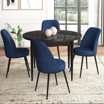 Set masa si scaune (5 bucati), Hanah Home, Tor, Marmura neagra / Albastru marin imagine