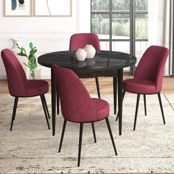 Set masa si scaune (5 bucati), Hanah Home, Tor, Marmura neagra / Burgundia imagine