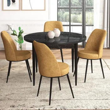 Set masa si scaune (5 bucati), Hanah Home, Tor, Marmura neagra / Cappuccino imagine