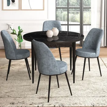 Set masa si scaune (5 bucati), Hanah Home, Tor, Marmura neagra / Gri imagine