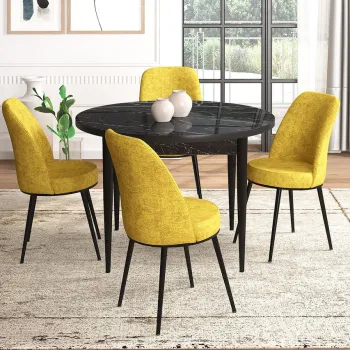 Set masa si scaune (5 bucati), Hanah Home, Tor, Marmura neagra / Mustar imagine