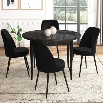 Set masa si scaune (5 bucati), Hanah Home, Tor, Marmura neagra / Negru imagine