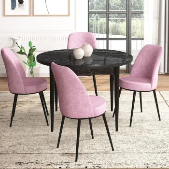 Set masa si scaune (5 bucati), Hanah Home, Tor, Marmura neagra / Roz imagine