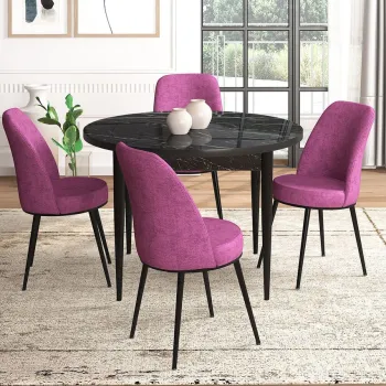 Set masa si scaune (5 bucati), Hanah Home, Tor, Marmura neagra / Violet imagine