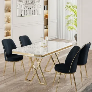 Set masa si scaune (5 bucati), Hanah Home, Vals, Alb / Auriu / Antracit imagine