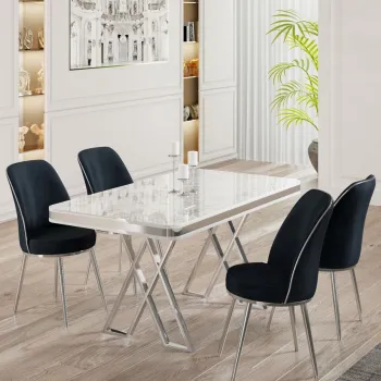 Set masa si scaune (5 bucati), Hanah Home, Vals, Alb / Crom / Antracit imagine