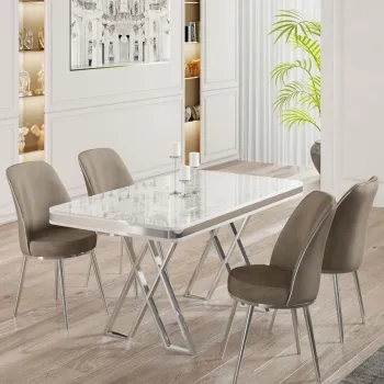 Set masa si scaune (5 bucati), Hanah Home, Vals, Alb / Crom / Cappuccino imagine