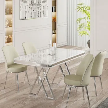 Set masa si scaune (5 bucati), Hanah Home, Vals, Alb / Crom / Crem imagine