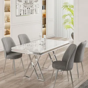 Set masa si scaune (5 bucati), Hanah Home, Vals, Alb / Crom / Gri imagine