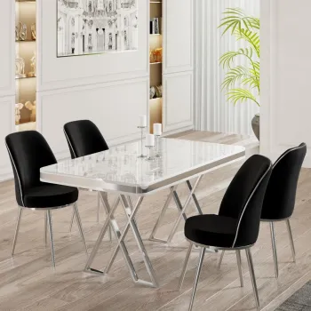 Set masa si scaune (5 bucati), Hanah Home, Vals, Alb / Crom / Negru imagine