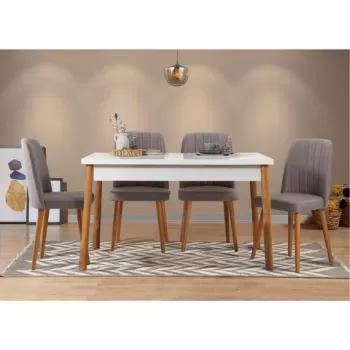 Set masa si scaune 5 piese, Vella, Costa 0701, PAL, Pin Atlantic / Alb / Gri imagine