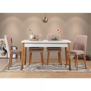 Set masa si scaune 5 piese, Vella, Costa 0900, PAL, Pin Atlantic / Alb / Piatra imagine