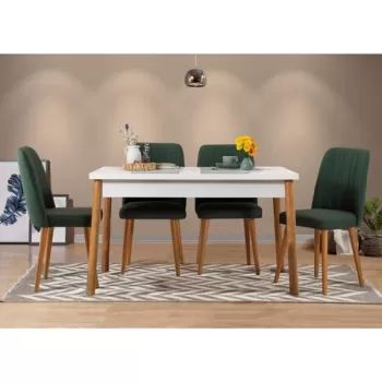 Set masa si scaune 5 piese, Vella, Costa 1070, PAL, Pin Atlantic / Alb / Verde imagine