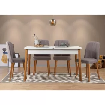 Set masa si scaune 5 piese, Vella, Santiago 0701, PAL, Pin Atlantic / Alb / Gri imagine