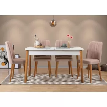 Set masa si scaune 5 piese, Vella, Santiago 0900, PAL, Pin Atlantic / Alb / Piatra imagine