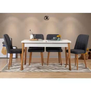 Set masa si scaune 5 piese, Vella, Santiago 1053, PAL, Pin Atlantic / Alb / Antracit imagine