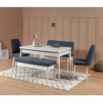 Set masa si scaune 5 piese, Vella, Vina 1048, PAL, Alb / Albastru inchis imagine