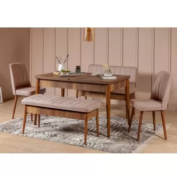 Set masa si scaune 5 piese, Vella, Vina, PAL, Nuc / Piatra imagine