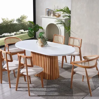 Set masa si scaune (6 piese), Fairfax, Soho, Alb / Natural imagine