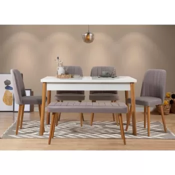 Set masa si scaune 6 piese, Vella, Costa 0701, PAL, Pin Atlantic / Alb / Gri imagine