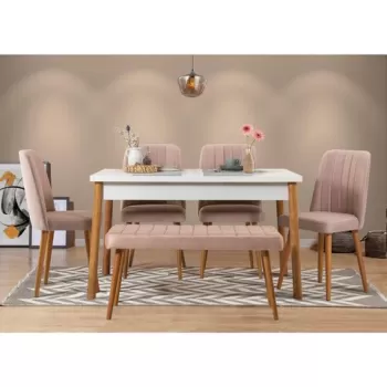 Set masa si scaune 6 piese, Vella, Costa 0900, PAL, Pin Atlantic / Alb / Piatra imagine