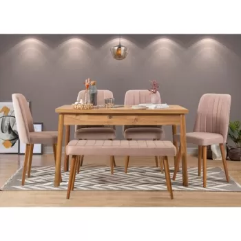 Set masa si scaune 6 piese, Vella, Costa 0900, PAL, Pin Atlantic / Piatra imagine