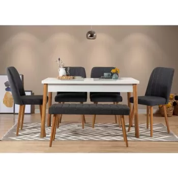 Set masa si scaune 6 piese, Vella, Costa 1053, PAL, Pin Atlantic / Alb / Antracit imagine