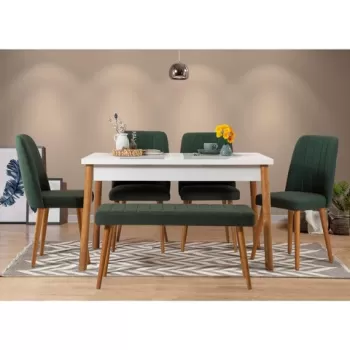 Set masa si scaune 6 piese, Vella, Costa 1070, PAL, Pin Atlantic / Alb / Verde imagine