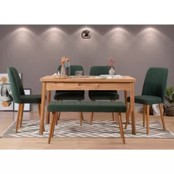 Set masa si scaune 6 piese, Vella, Costa 1070, PAL, Pin Atlantic / Verde imagine