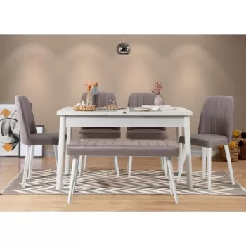 Set masa si scaune 6 piese, Vella, Santiago 0701, PAL, Alb / Gri imagine