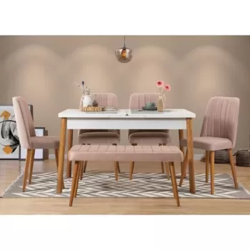 Set masa si scaune 6 piese, Vella, Santiago 0900, PAL, Pin Atlantic / Alb / Piatra imagine