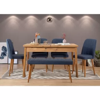 Set masa si scaune 6 piese, Vella, Santiago 1048, PAL, Stejar / Albastru inchis imagine