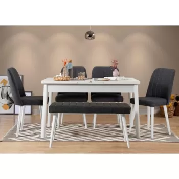 Set masa si scaune 6 piese, Vella, Santiago 1053, PAL, Alb / Antracit imagine