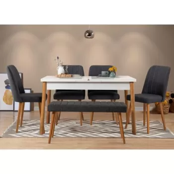 Set masa si scaune 6 piese, Vella, Santiago 1053, PAL, Pin Atlantic / Alb / Antracit imagine