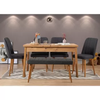 Set masa si scaune 6 piese, Vella, Santiago 1053, PAL, Pin Atlantic / Antracit imagine