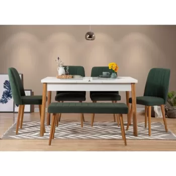 Set masa si scaune 6 piese, Vella, Santiago 1070, PAL, Pin Atlantic / Alb / Verde imagine