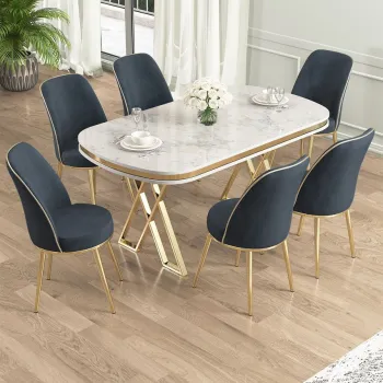 Set masa si scaune (7 piese), Hanah Home, Lai, Alb / Auriu / Antracit imagine