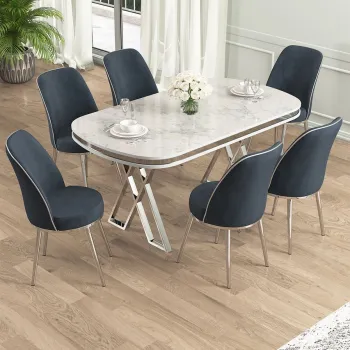 Set masa si scaune (7 piese), Hanah Home, Lai, Alb / Crom / Antracit imagine