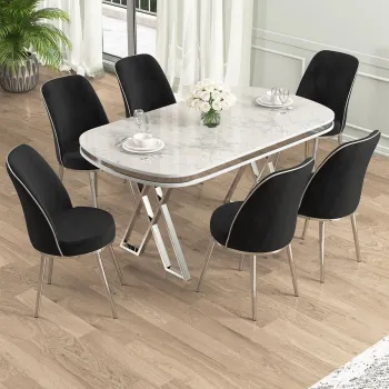 Set masa si scaune (7 piese), Hanah Home, Lai, Alb / Crom / Negru imagine