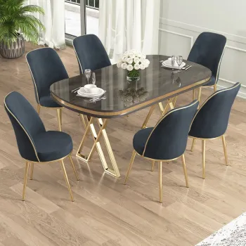 Set masa si scaune (7 piese), Hanah Home, Lai, Antracit / Aur imagine