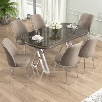 Set masa si scaune (7 piese), Hanah Home, Lai, Antracit / Crom / Cappuccino imagine