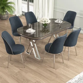 Set masa si scaune (7 piese), Hanah Home, Lai, Antracit / Crom imagine